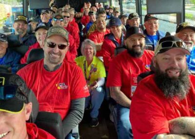 Honor Flight group on a bus ride into Washington, D.C., heading to visit memorials.